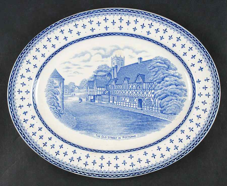 Albion Blue 12" Oval Serving Platter by Crown Ducal-1