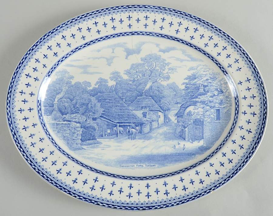 Albion Blue 14" Oval Serving Platter by Crown Ducal-1