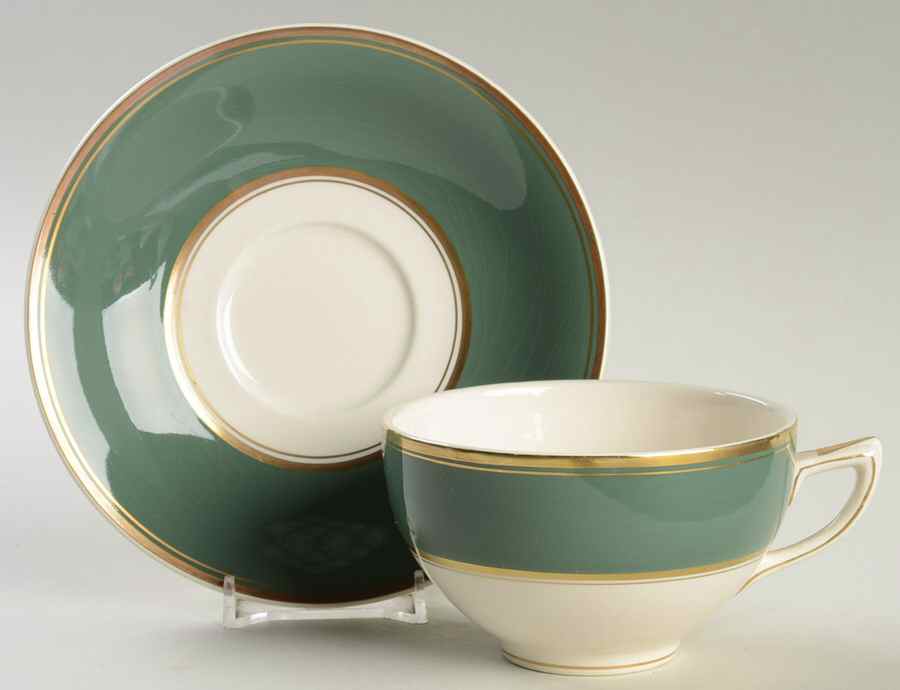 Deeside (Teal Green) Footed Cup & Saucer Set by Crown Ducal-1