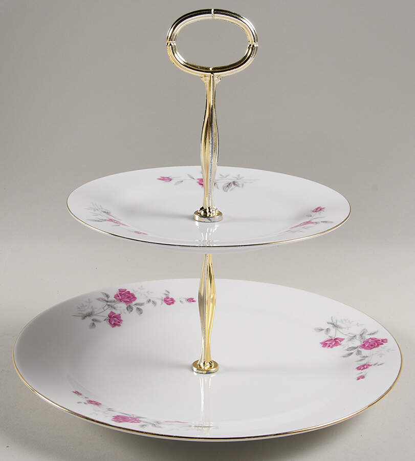 Rose Hebi (Gold Trim) 6 5/8"-10"  2 Tiered Serving Tray (Dp, Sp) HC by China (Made in China)-1