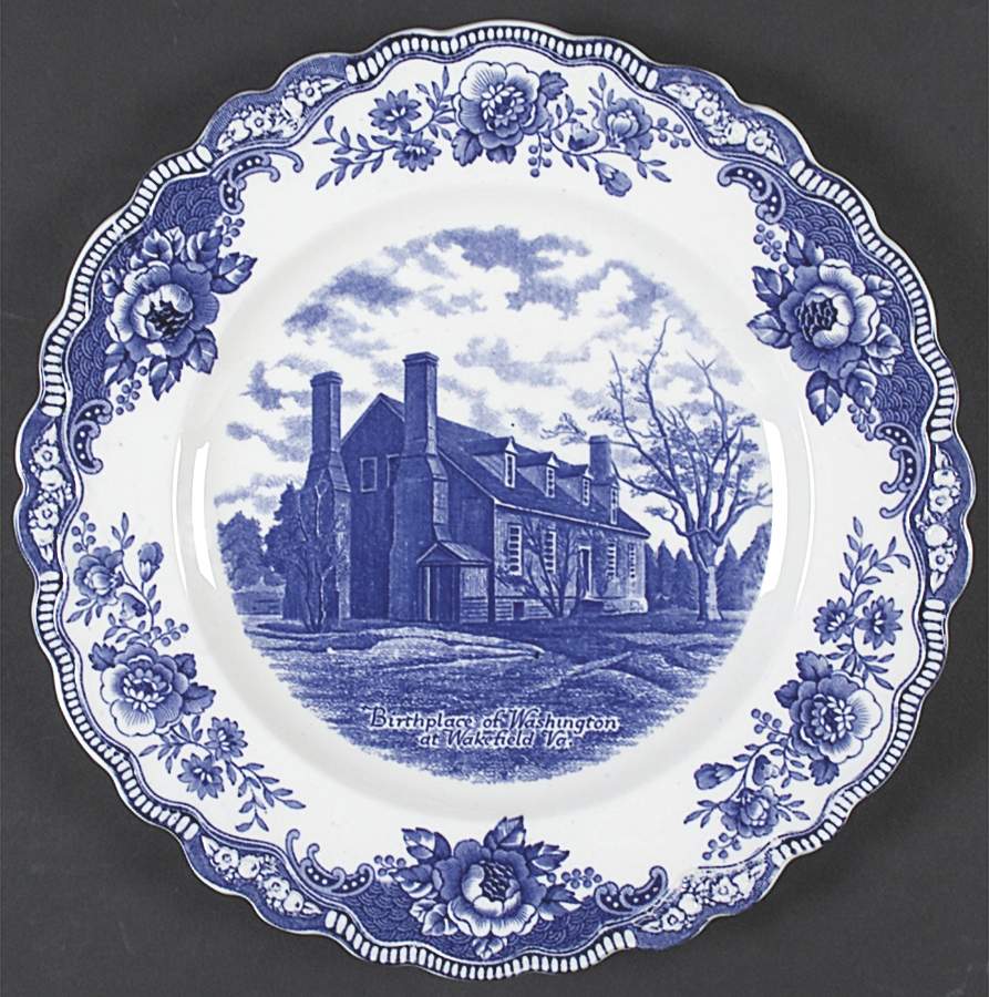 Colonial Times Blue (Floral Border) Dinner Plate by Crown Ducal-1