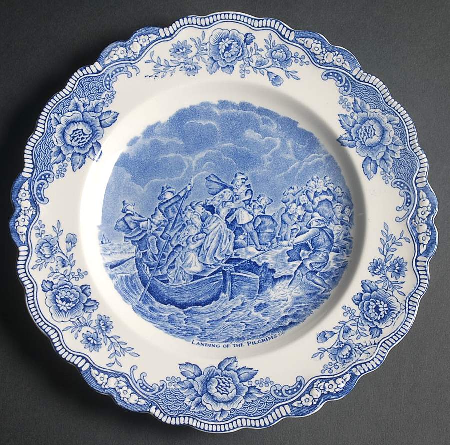 Colonial Times Blue (Floral Border) Dinner Plate by Crown Ducal-1