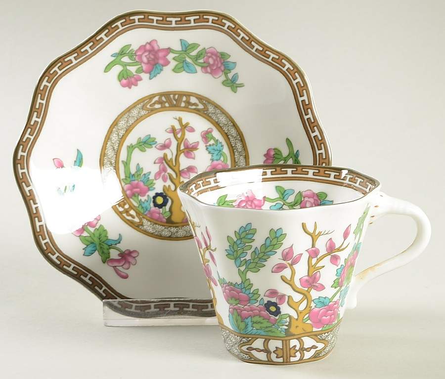Indian Tree Multicolor (Scalloped, Newer) Flat Cup & Saucer Set by Coalport-1