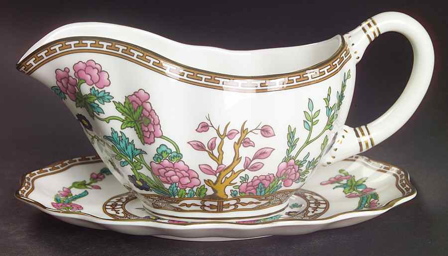 Indian Tree Multicolor (Scalloped, Newer) Gravy Boat & Underplate by Coalport-1