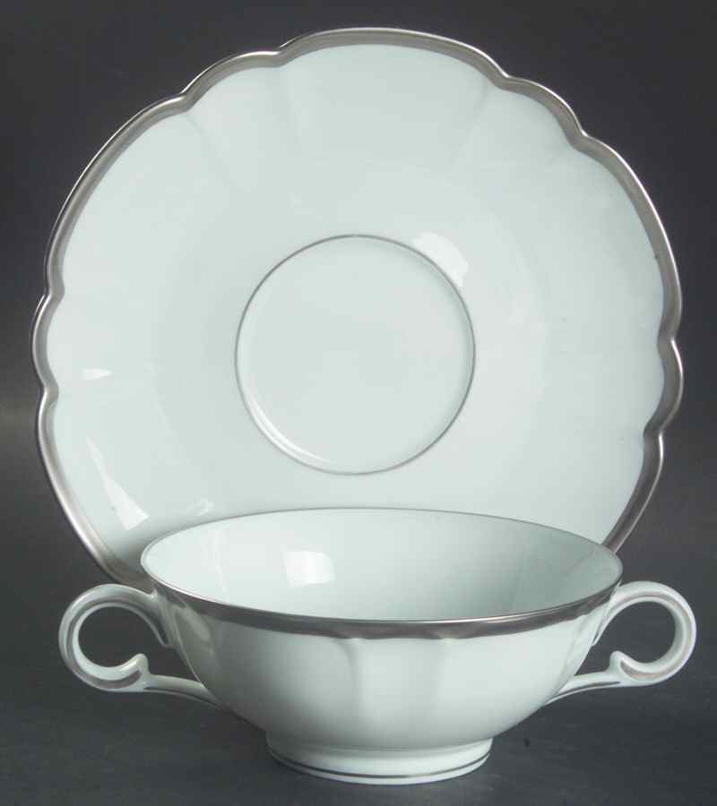 Colette Platinum Flat Cream Soup Bowl & Saucer Set by Charles Field Haviland-1