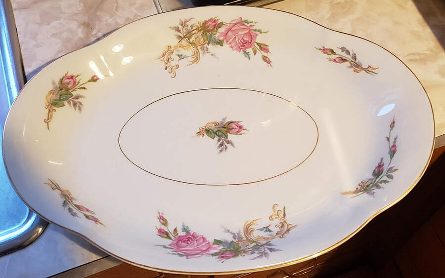 Button of Rose 17" Oval Serving Platter by Charles Field Haviland-1