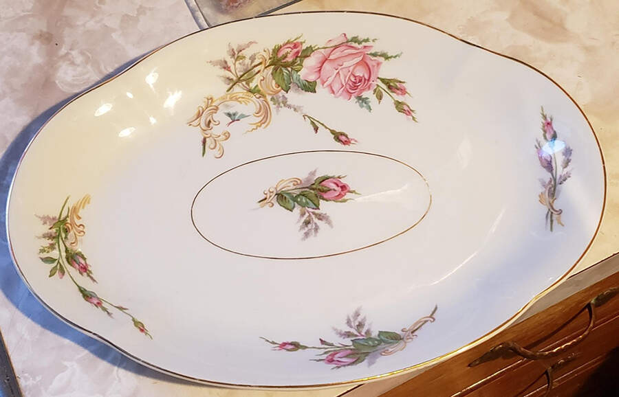 Button of Rose 12" Oval Serving Platter by Charles Field Haviland-1