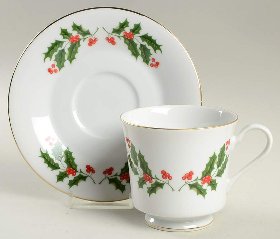 White Holly Footed Cup & Saucer Set by The Cellar (China)-1