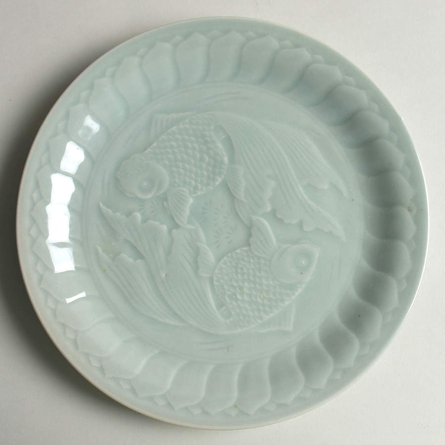 Celadon Koi Fish Dinner Plate by China (Made in China)-1