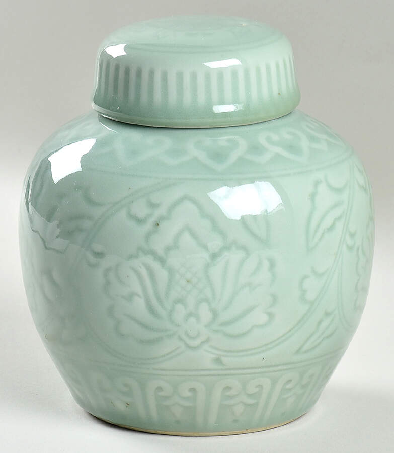 Celadon Koi Fish 5" Ginger Jar & Lid by China (Made in China)-1