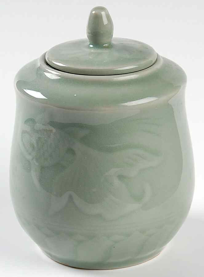 Celadon Koi Fish Sugar Bowl & Lid by China (Made in China)-1