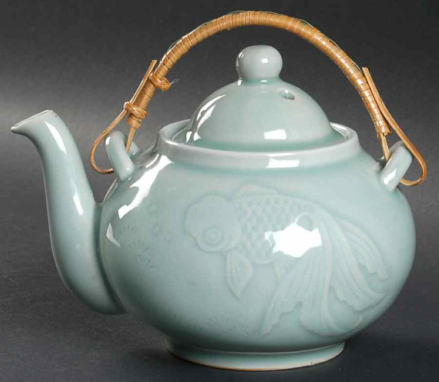 Celadon Koi Fish Teapot & Lid by China (Made in China)-1