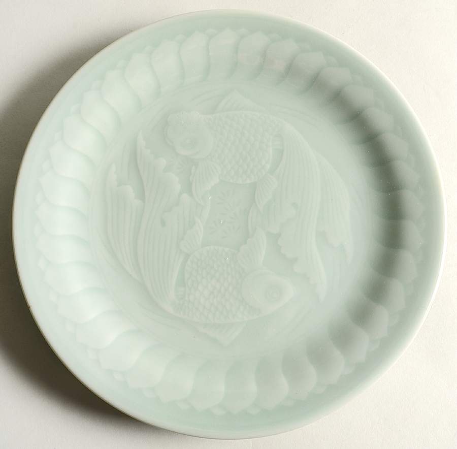 Celadon Koi Fish Large Dinner Plate by China (Made in China)-1