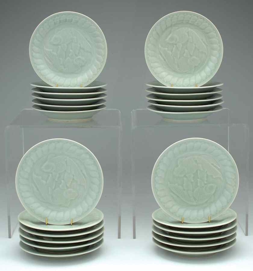 Celadon Koi Fish Canape Plate - Set of 4 by China (Made in China)-1