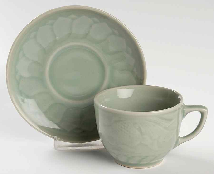 Celadon Koi Fish Flat Cup & Saucer Set by China (Made in China)-1