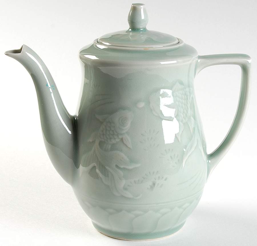Celadon Koi Fish Teapot & Lid by China (Made in China)-1