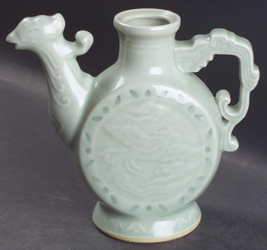 Celadon Koi Fish Sake Bottle No Lid by China (Made in China)-1