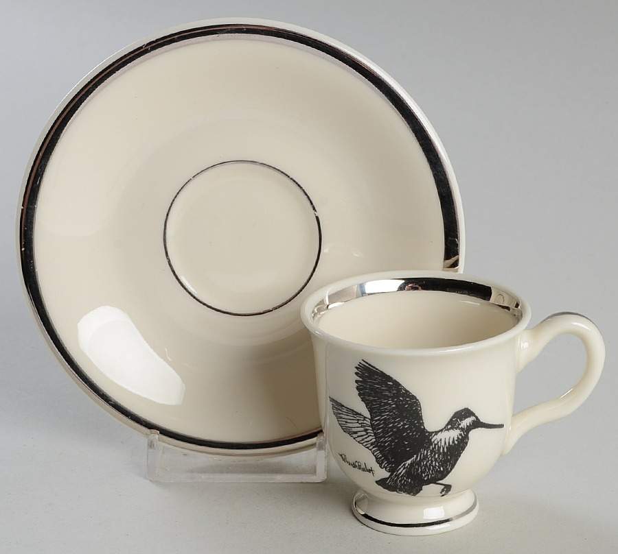 Wild Game Birds Footed Demitasse Cup & Saucer Set by Castleton (USA)-1