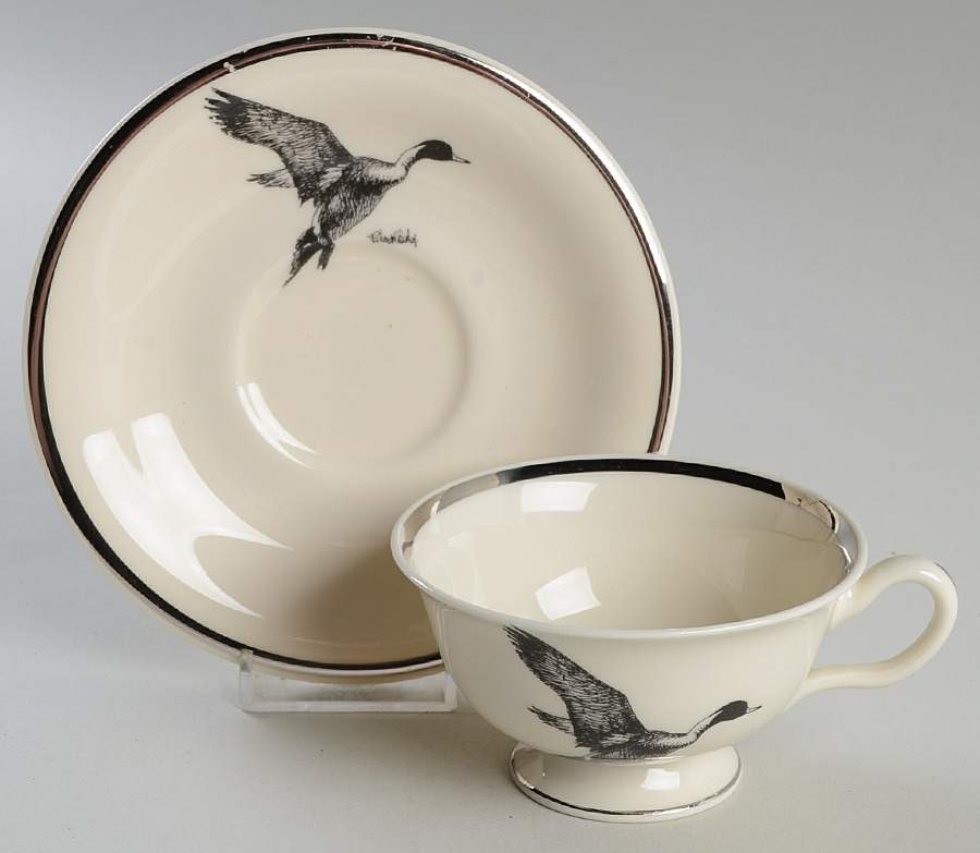 Wild Game Birds Footed Cup & Saucer Set by Castleton (USA)-1