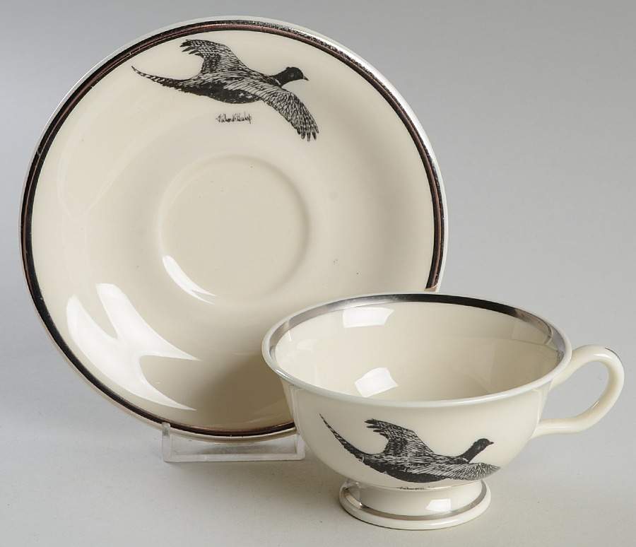 Wild Game Birds Footed Cup & Saucer Set by Castleton (USA)-1
