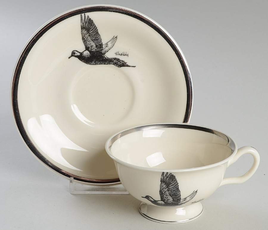 Wild Game Birds Footed Cup & Saucer Set by Castleton (USA)-1
