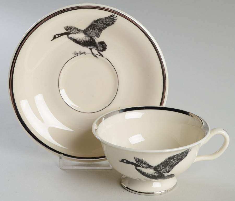 Wild Game Birds Footed Cup & Saucer Set by Castleton (USA)-1