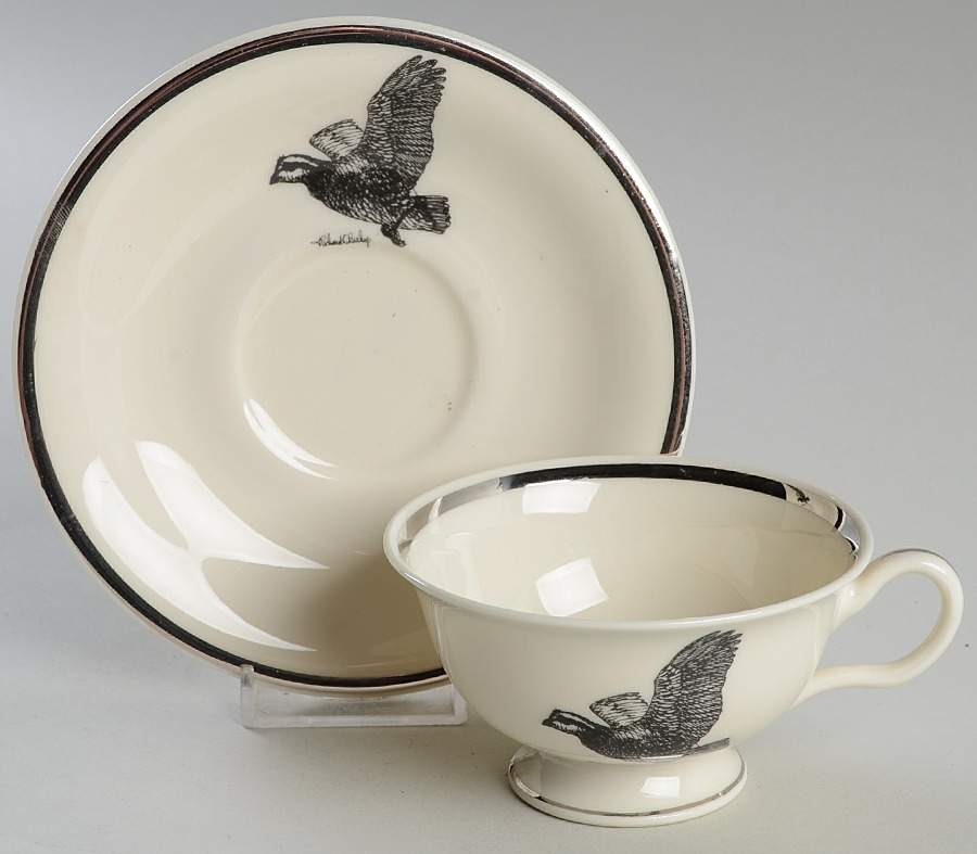 Wild Game Birds Footed Cup & Saucer Set by Castleton (USA)-1
