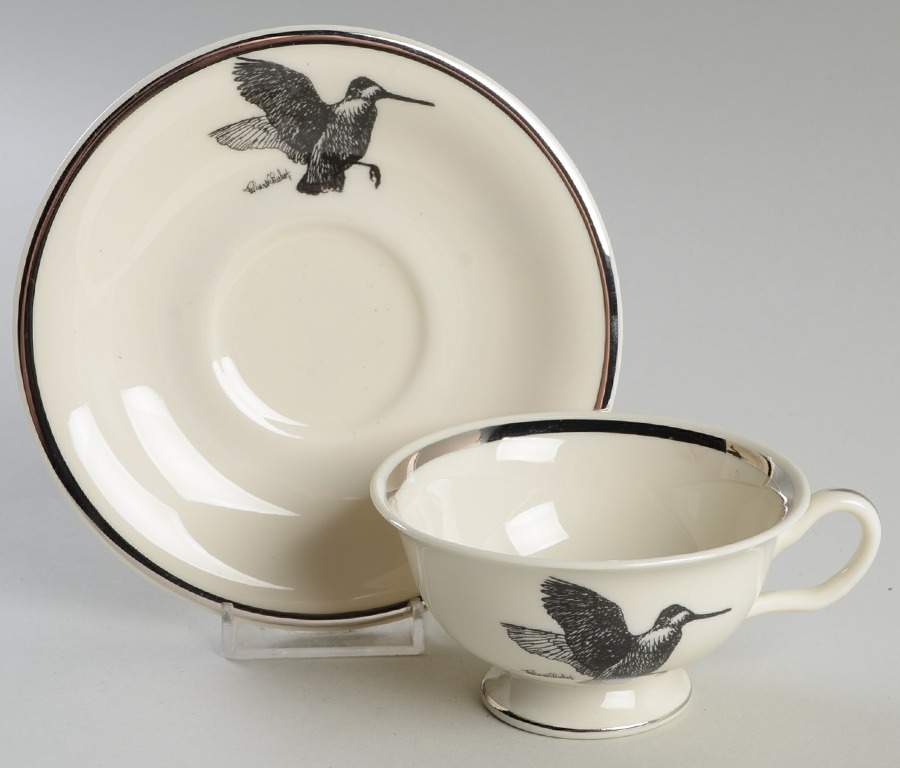 Wild Game Birds Footed Cup & Saucer Set by Castleton (USA)-1