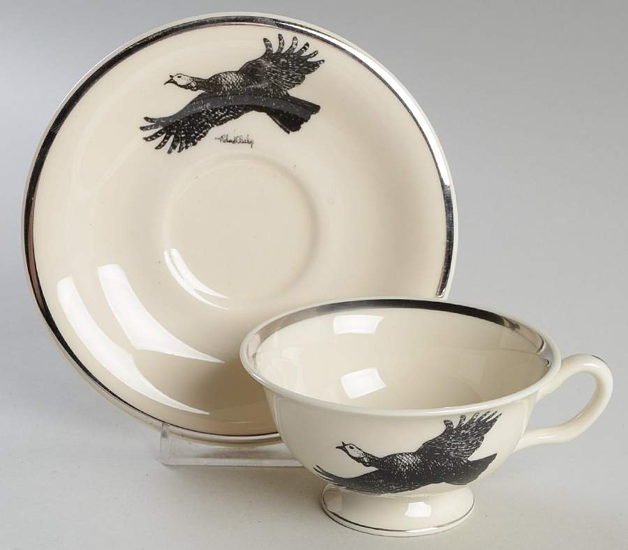 Wild Game Birds Footed Cup & Saucer Set by Castleton (USA)-1