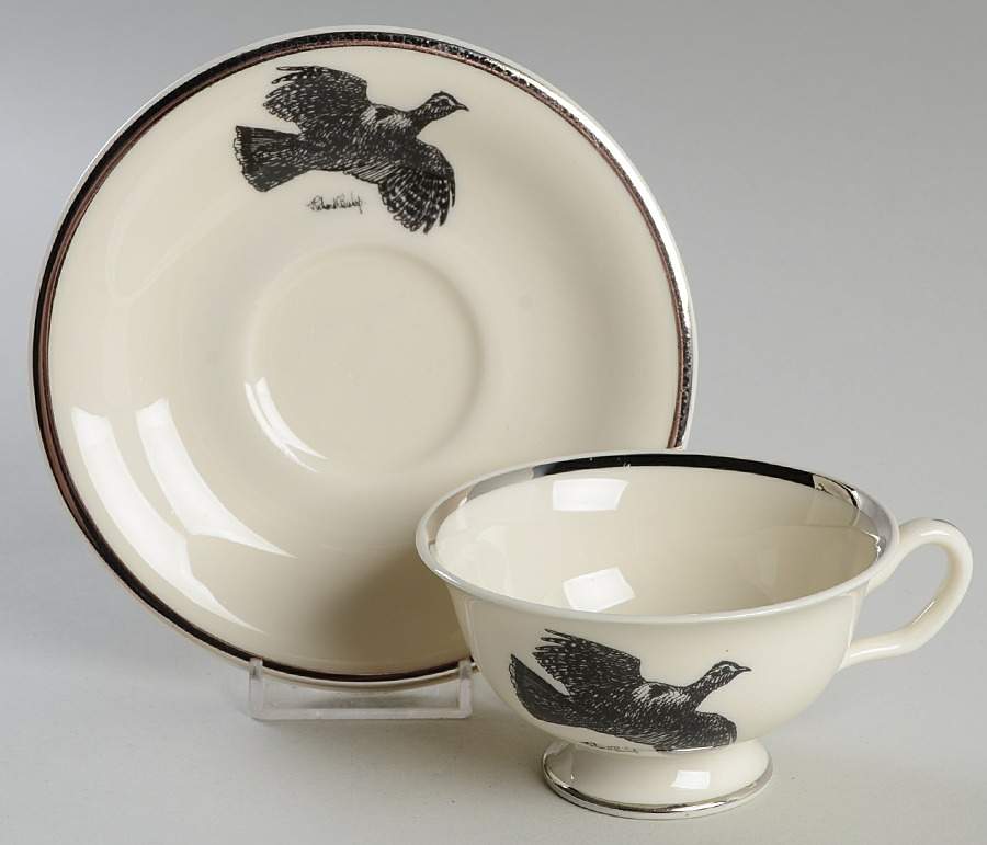 Wild Game Birds Footed Cup & Saucer Set by Castleton (USA)-1