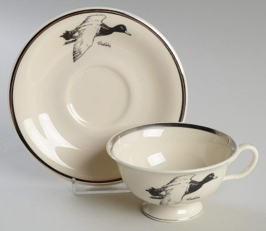 Wild Game Birds Footed Cup & Saucer Set by Castleton (USA)-1