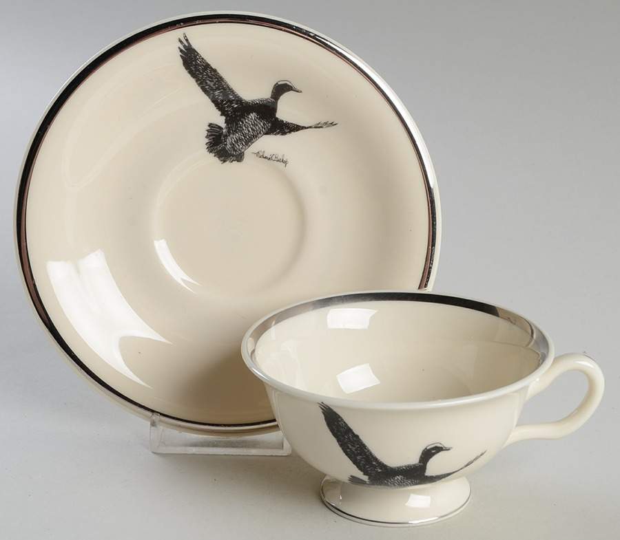 Wild Game Birds Footed Cup & Saucer Set by Castleton (USA)-1