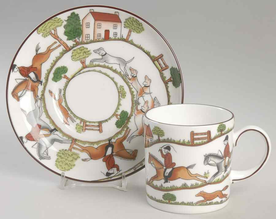 Hunting Scene Flat Cup & Saucer Set by Coalport-1