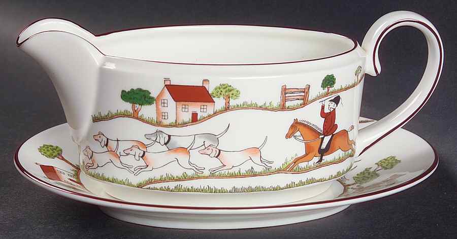Hunting Scene Gravy Boat & Underplate/Relish by Coalport-1