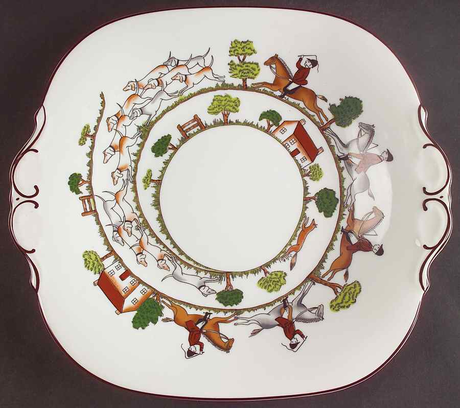 Hunting Scene Square Handled Cake Plate by Coalport-1