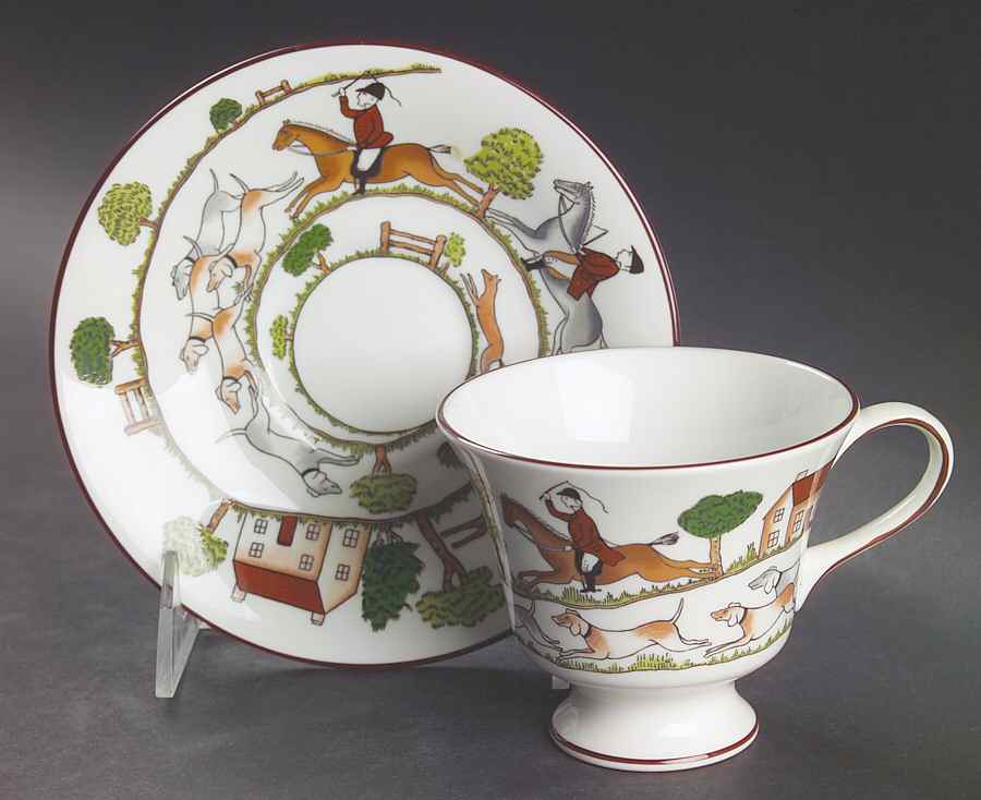 Hunting Scene Footed Cup & Saucer Set by Coalport-1