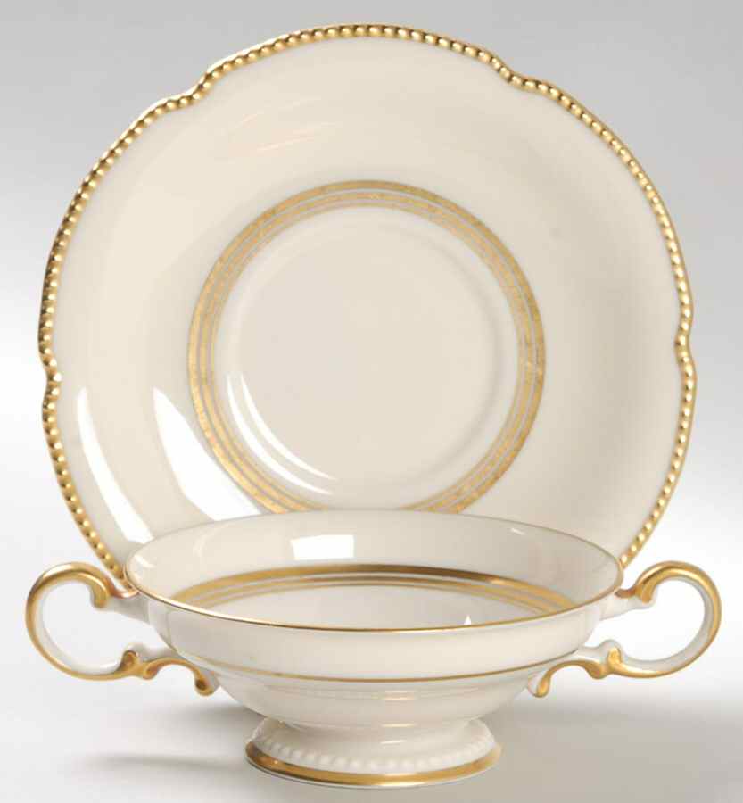 Regal Footed Cream Soup Bowl & Saucer Set by Castleton (USA)-1