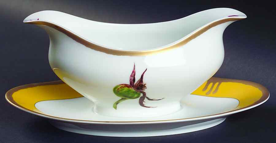 Tuscan Roses Yellow Gravy Boat with Attached Underplate by Charles Field Haviland-1