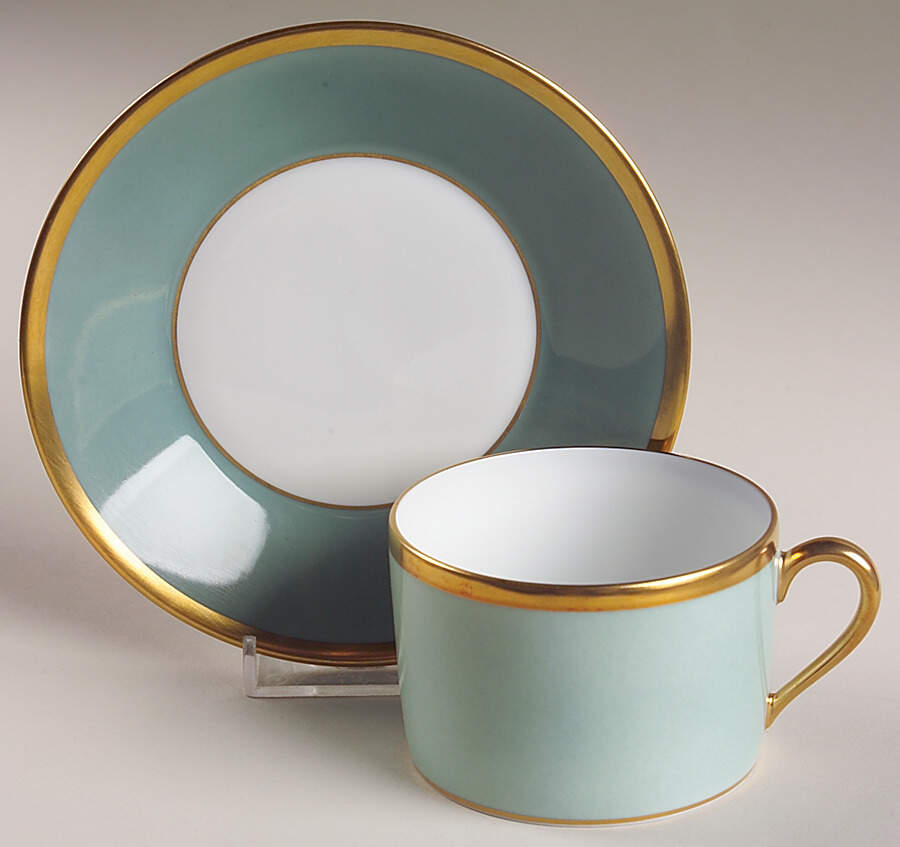 Arc En Ciel Mint Green (Airain) Flat Cup & Saucer Set by Charles Field Haviland-1