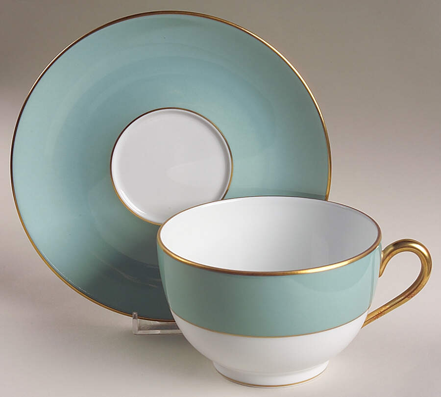 Arc En Ciel Mint Green (Airain) Breakfast Cup & Saucer Set by Charles Field Haviland-1