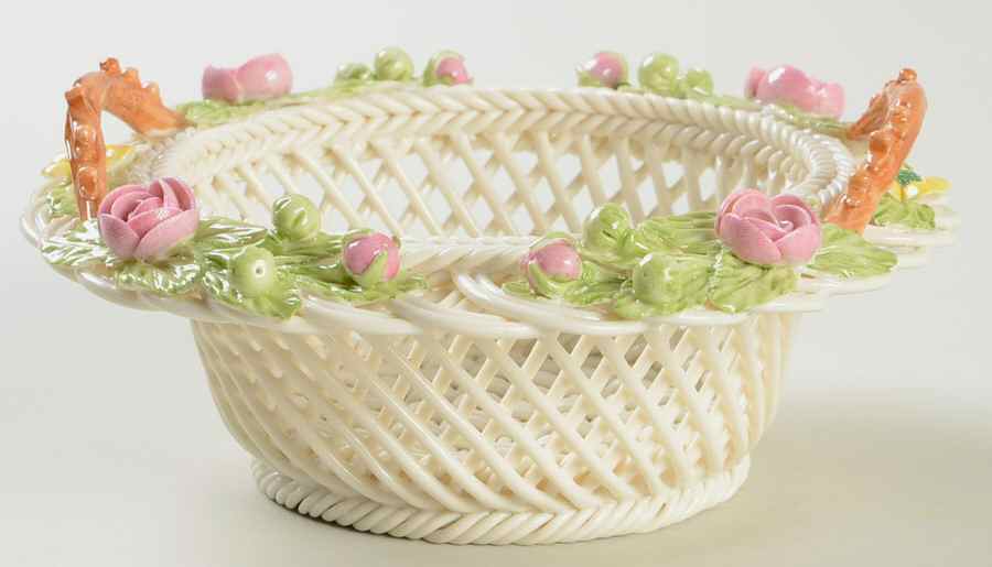 Basketware Meadow Leaf Basket by Belleek Pottery (Ireland)-1