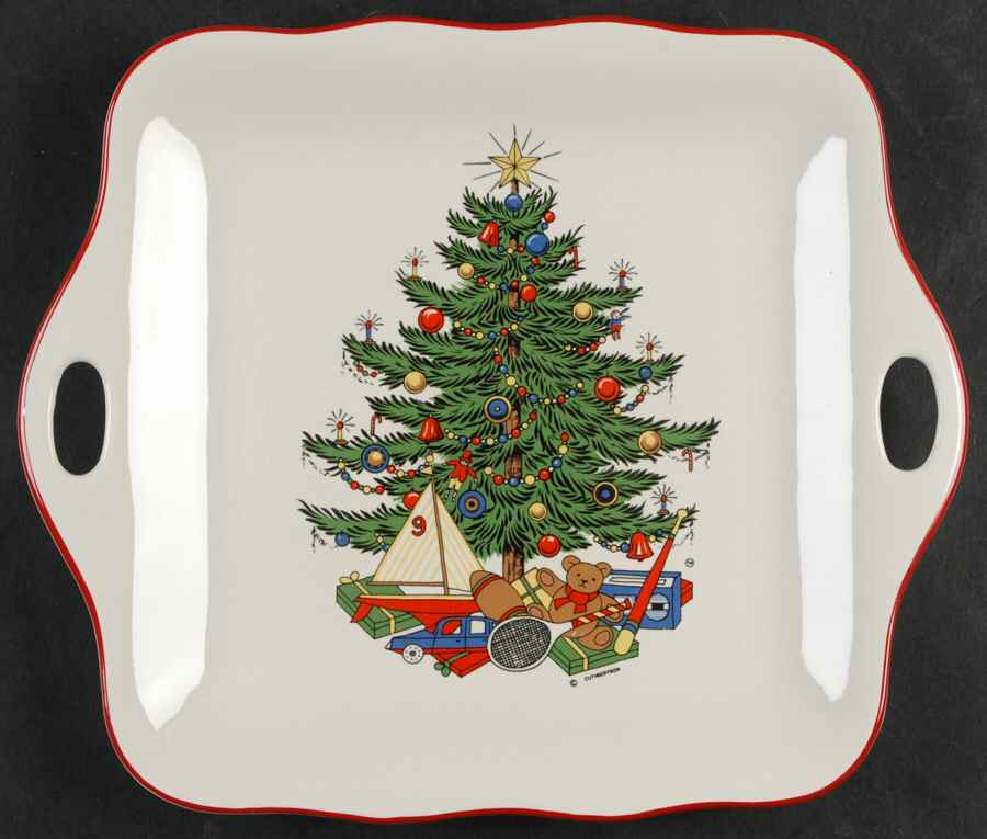 American Christmas Tree Square Handled Cake Plate by Cuthbertson-1
