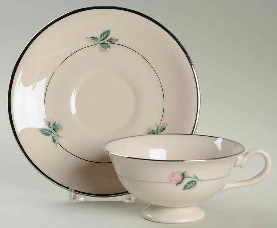 Sweetheart Rose Footed Cup & Saucer Set by Colonial Silver -1