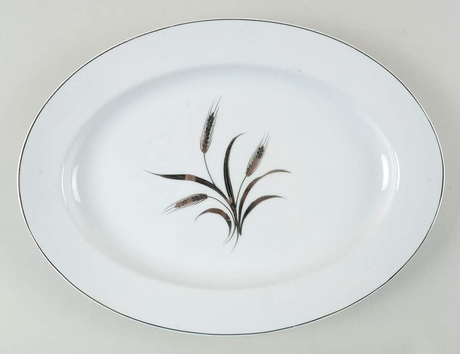 Silver Wheat (Rim Shape) 14" Oval Serving Platter by Crest Wood-1