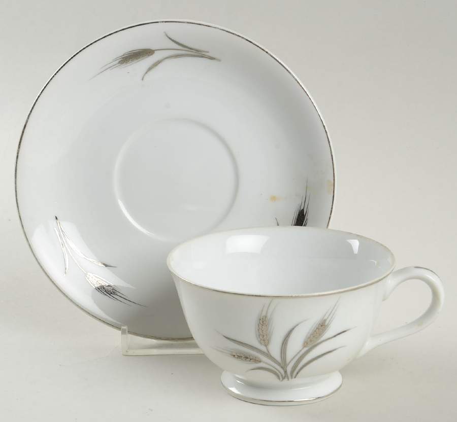 Silver Wheat (Rim Shape) Footed Cup & Saucer Set by Crest Wood-1