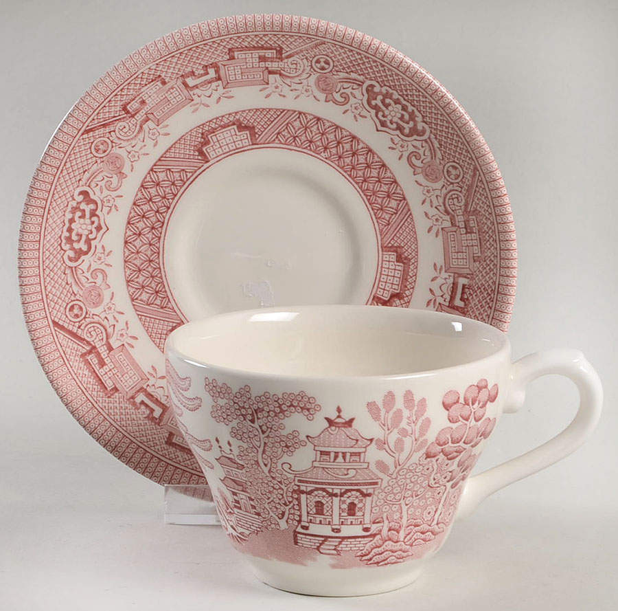 Willow Rosa Pink (England) Flat Cup & Saucer Set by Churchill-1