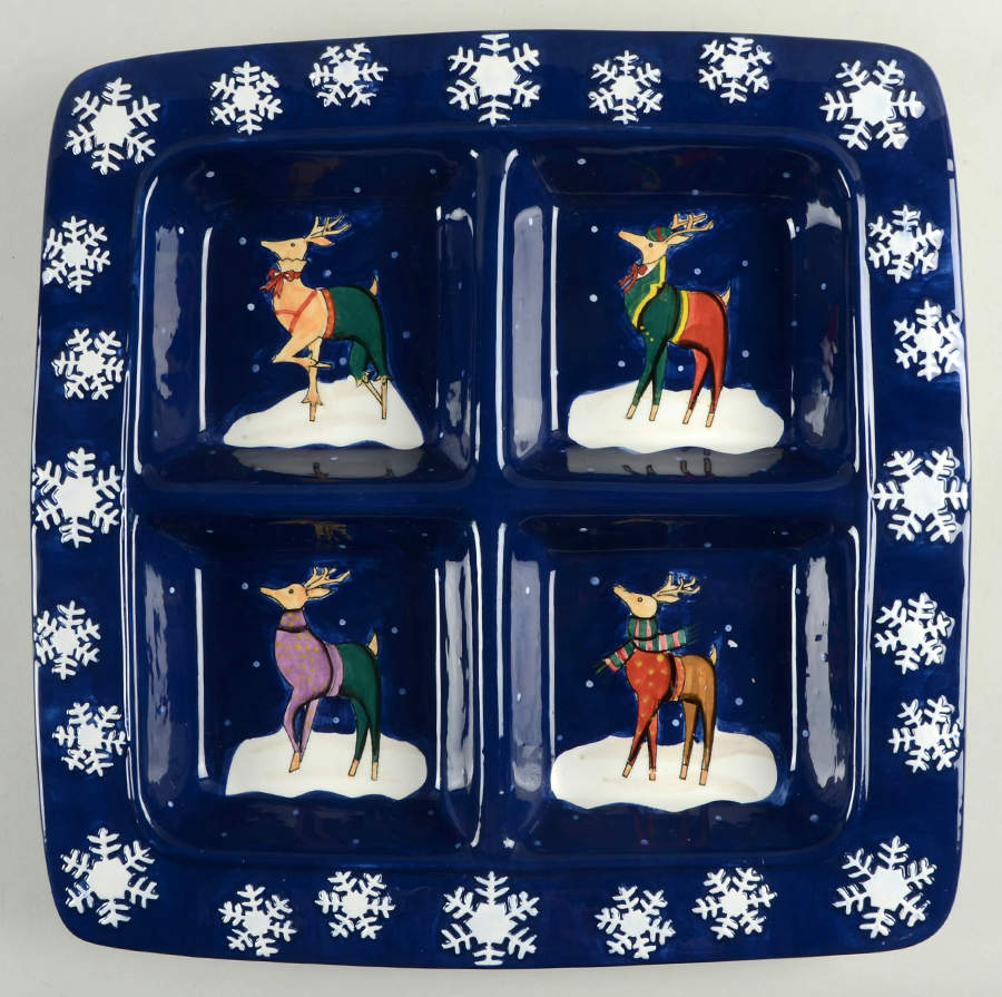 Reindeer Divided 4-Part Square Platter by Certified International-1