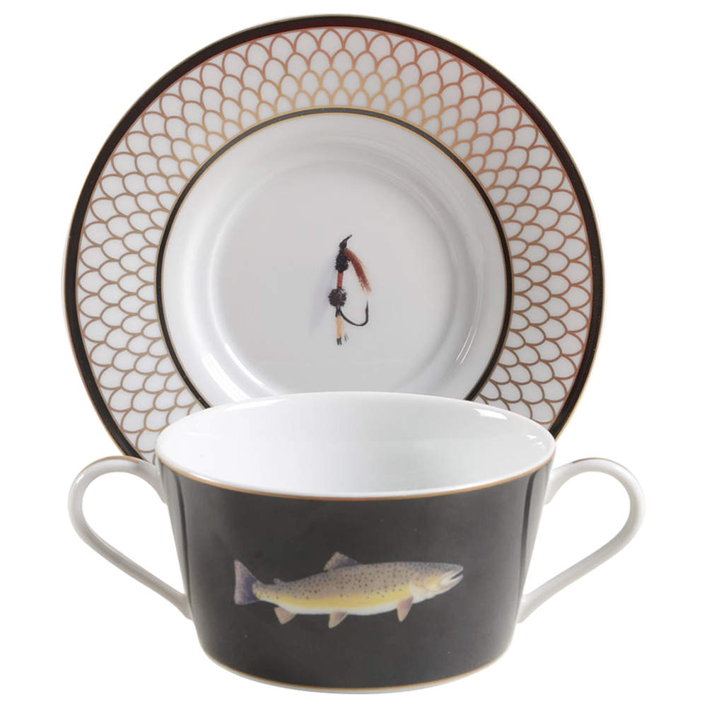 American Waters Flat Cream Soup Bowl & Saucer Set by Lynn Chase-1