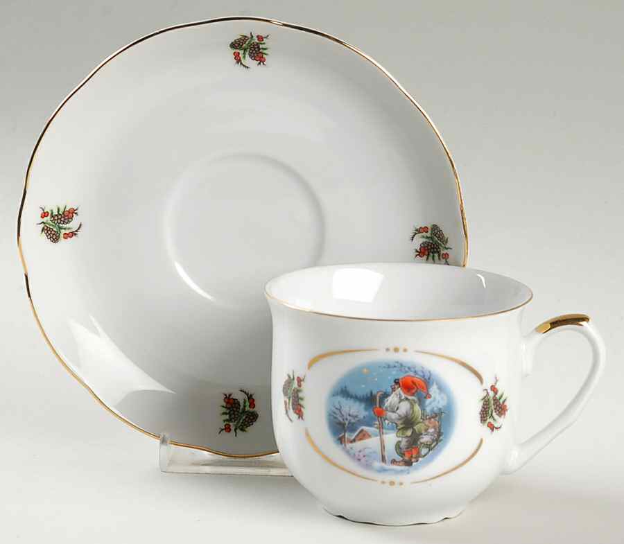 Old Fashioned Christmas Flat Cup & Saucer Set by Christineholm-1