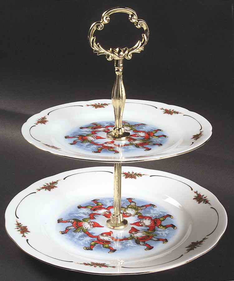 Old Fashioned Christmas 2 Tiered Serving Tray (Luncheon & Dessert Plate) by Christineholm-1
